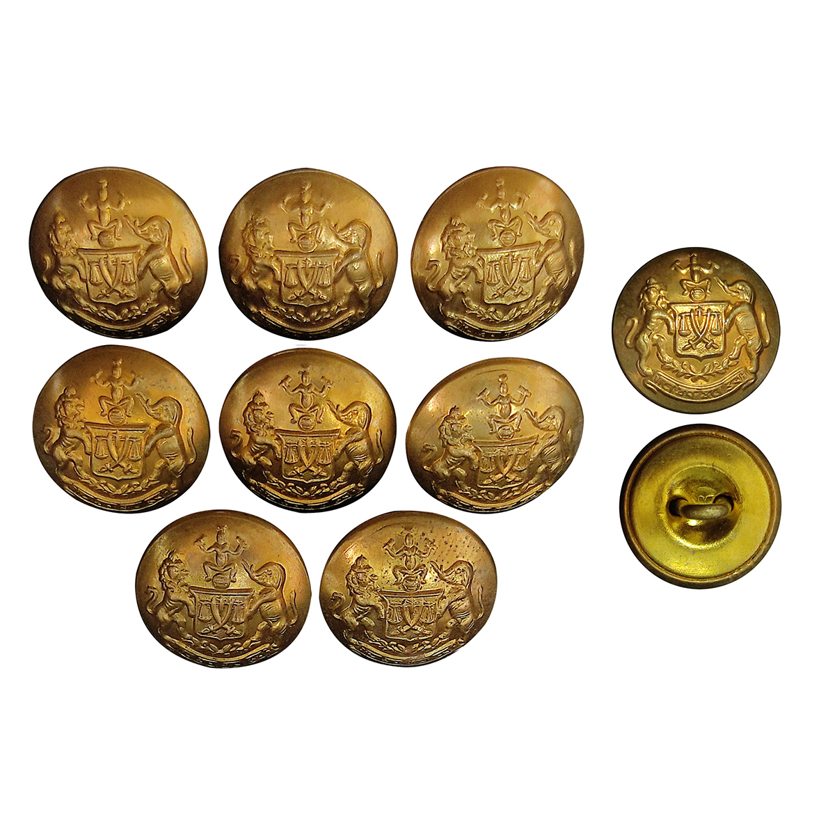 Cooch Behar State, Sherwani Buttons of the Royal Family of Cooch Behar State, Brass, Set o