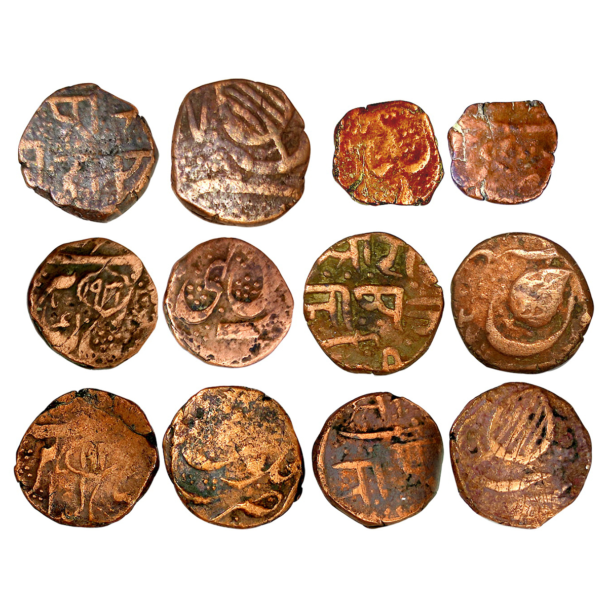 Jammu, Dogra Rajas, Copper (12), assorted lot of coppers of the Dogra Rajas of Kashmir, nu