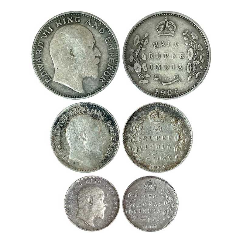 British India, Edward VII, Silver (3), Set of 3: ½ Rupee, ¼ Rupee and 2 Annas. 1906, 1906 