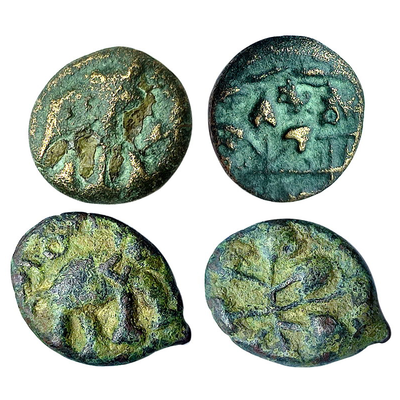 Satavahanas, 1st century BC, Copper (2), Elephant to right on obv, a Tree in railing on re