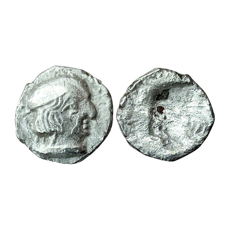 Western Kshatrapas, Lakhi, Silver, 1.94 g, Rudrasimha II, portrait type with Lakhi or Broc
