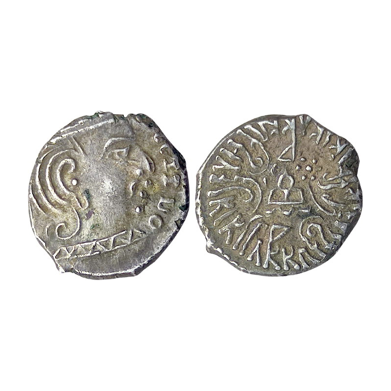 Western Kshatrapas, Rudrasena IV son of Simhasena (AD 380-385?), Silver, 2.1 g, Drachm. Ob