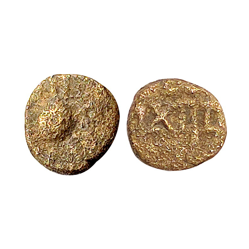 Guptas, Ramagupta, Copper, 0.32 g, a stylized Garuda facing front on obv; Brahmi legend Ra