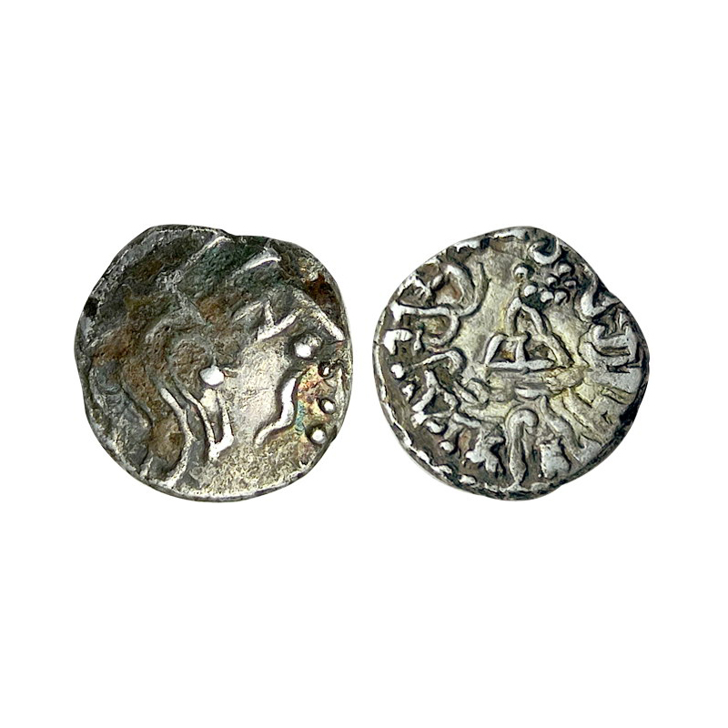 Traikutakas, Dahrasena (AD 456), Silver, 1.91 g, Dramma, Portrait type, bust of the king t