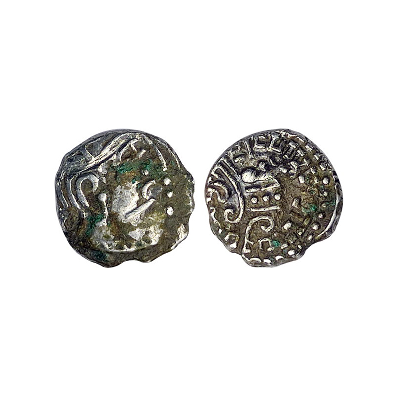Kalachuris of Mahishmati, Krishnaraja (550-575 AD), Silver, 1.97 g, Drachma. Obv: Bust of 