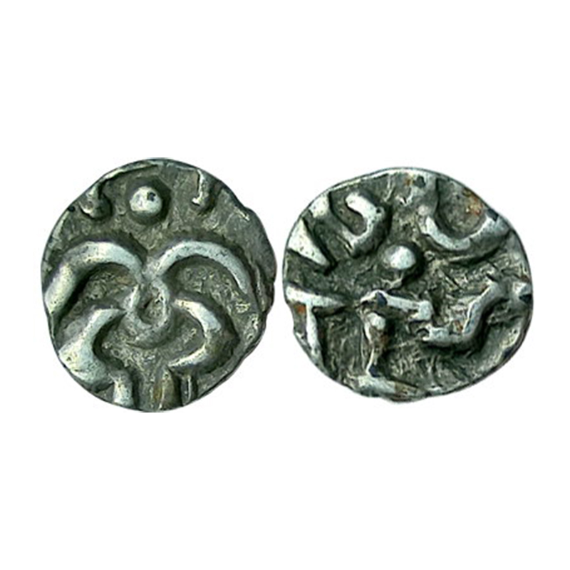 Kalachuris of Ratnapur, Ratnadeva II or III, Silver, 0.23 g, Mashakas, obv. Hanuman facing