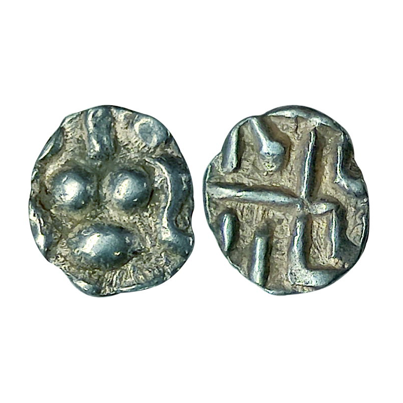 Kalachuris of Ratnapur, Ratnadeva II or III, Silver, 0.19 g, Mashakas, obv. Hanuman facing
