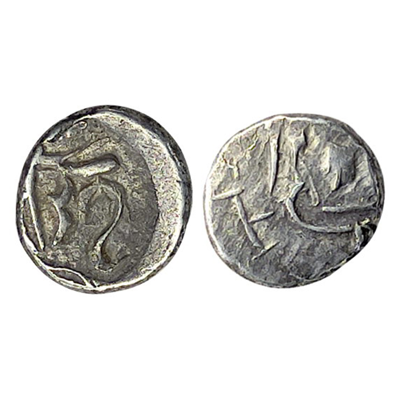 Post-Gupta Punjab/Sindh, Ranavigraha (AD 550-600), Silver Dramma, 0.60 g. Obv: Profile bus
