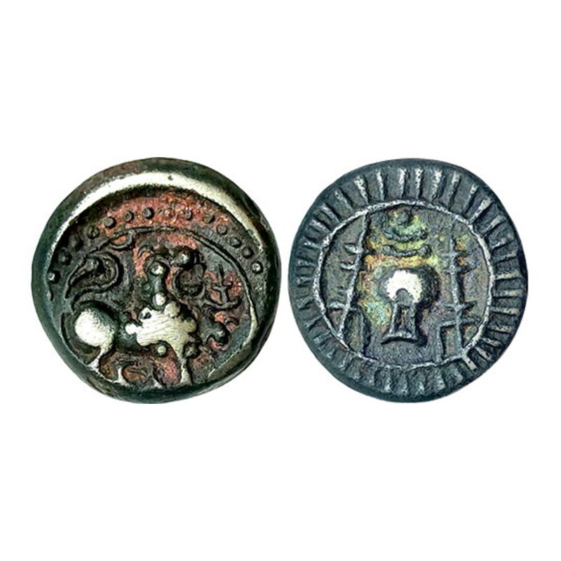 Vishnukundin, 6th century AD, Copper, 9.91 g, Lion type, a Conch Shell - Shankha represent