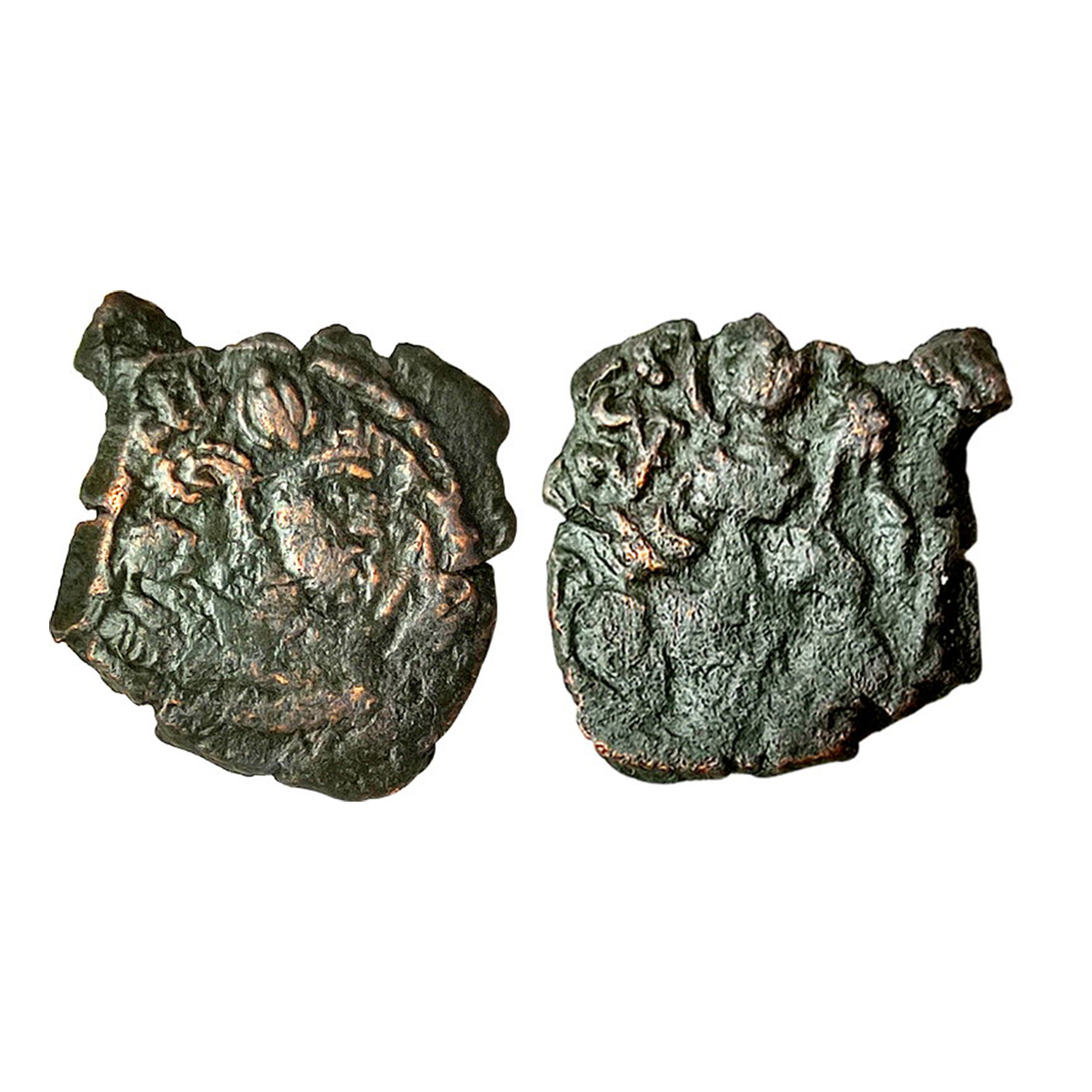 Hunnic coinage of Kashmir, Kashmir Smast Votive series, copper coin imitating Sasanian typ