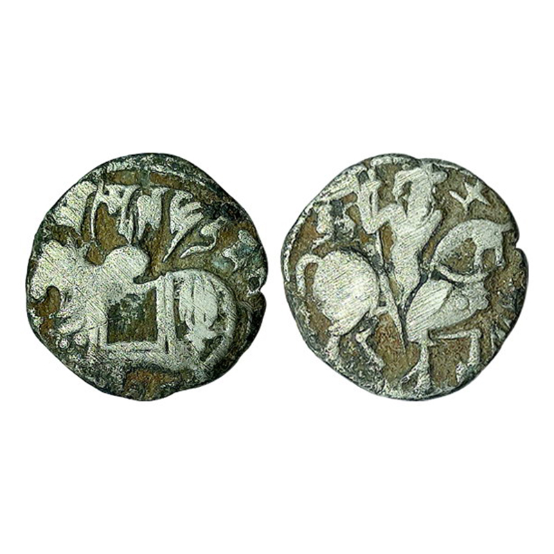 Shahis of Ohind (Afghanistan), Samanta deva, Billon, 3.02 g, Bull and Horseman type, a sea