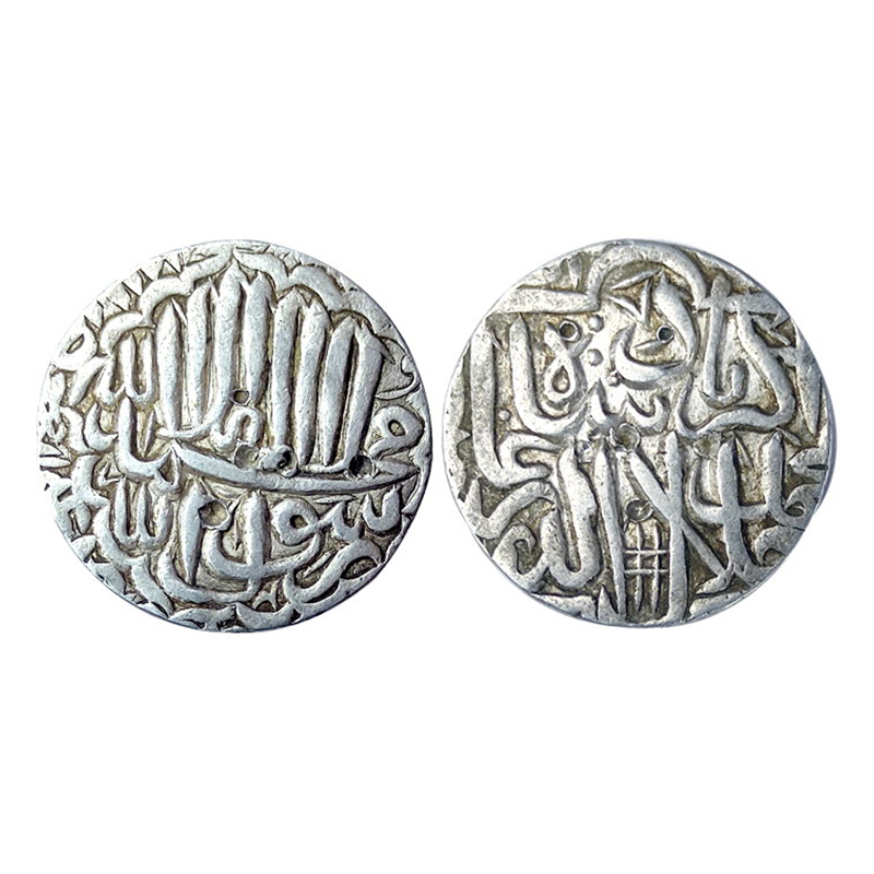 Akbar, Jaunpur Mint, Silver, 11.40 g, Rupee, Kalima type, full mint name at bottom on rev,