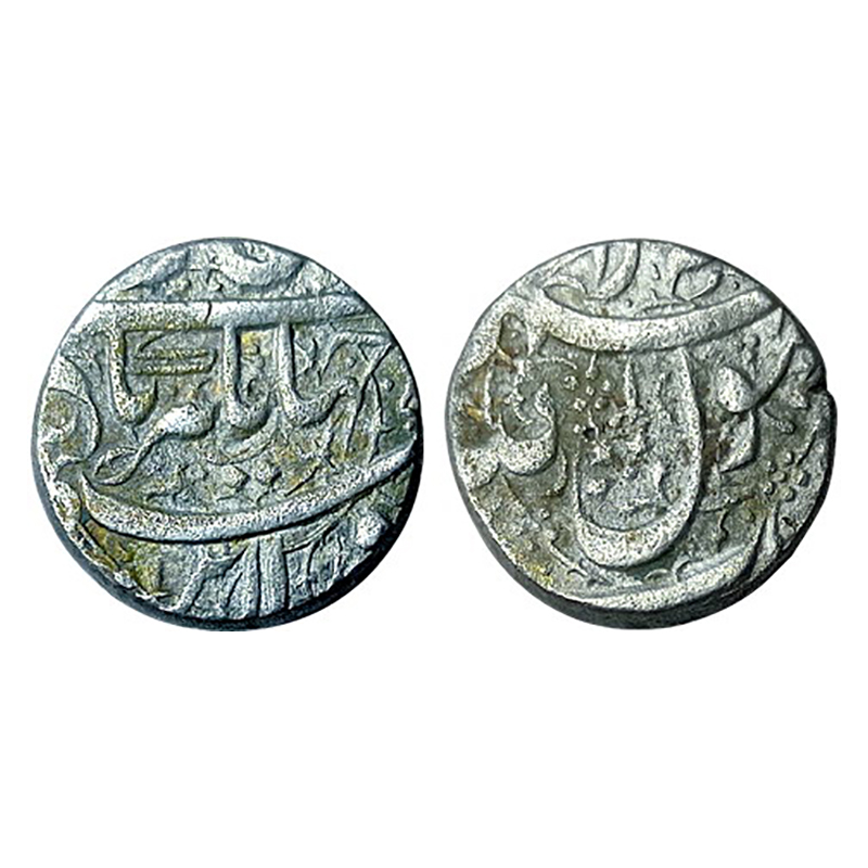 Jahangir, Silver, Rupee, Ahmadnagar Mint, Nur-ud-din type, Kalima on obv. Very Fine+, Scar
