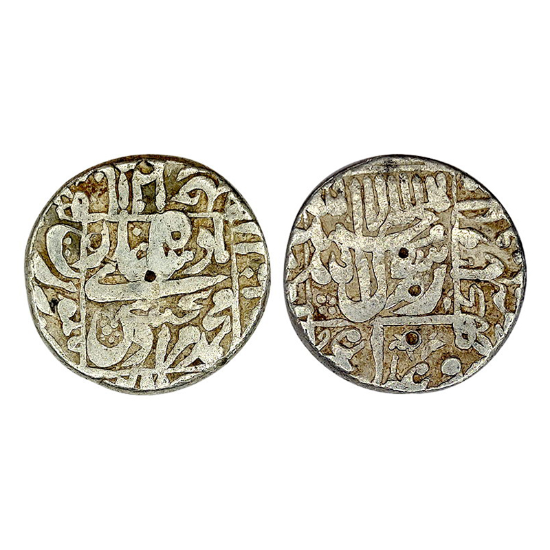 Murad Bakhsh (1658 AD), Silver, 11.01 g, Rupee, Surat mint, Square area type with complete