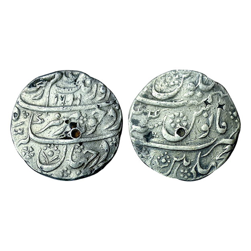 Aurangzeb, Machhlipatan Mint, Silver, 11.46 g, Rupee, name of the Emperor on obv, Julus fo