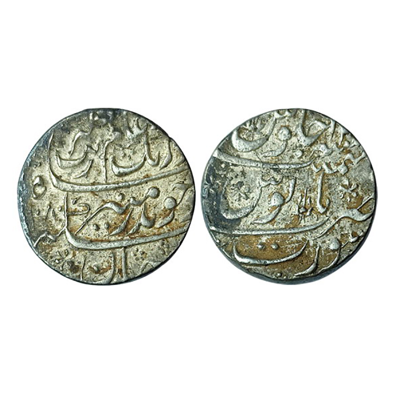 Aurangzeb, Silver, Rupee, Surat Mint, Badar munir type, AH 1080, RY xx. Complete mint name