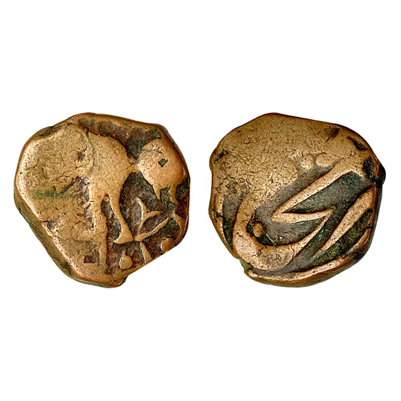 Sikhs, Billi Shahi Paisa, Copper, 6.3 g, Dera Mint. A Cat-like animal to right on obv, min