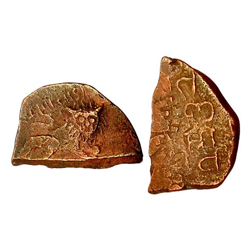 Silver, Lunawada, Wakhat Singh ji, Copper, 3.91 g, ½ Paisa, a Lion facing right with Gujar