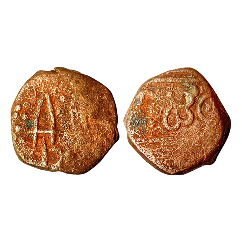Makrai, Copper, 13.39 g, Paisa, a Dagger placed vertically on obv. Legend on rev. Very Fin