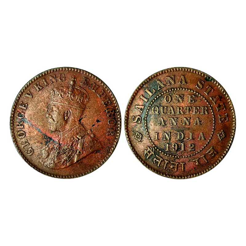 Sailana, Jaswant Singh (AD 1890-1919), Copper, 4.94 g, ¼ Anna, with the name and portrait 