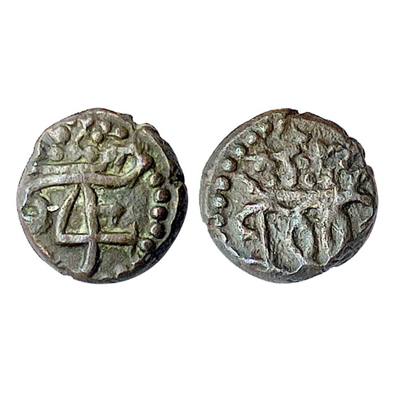 Tranquebar, Fredrick IV, Copper, 1.02 g, Cash, crowned F4 Monogram on obv. Crowned logo of