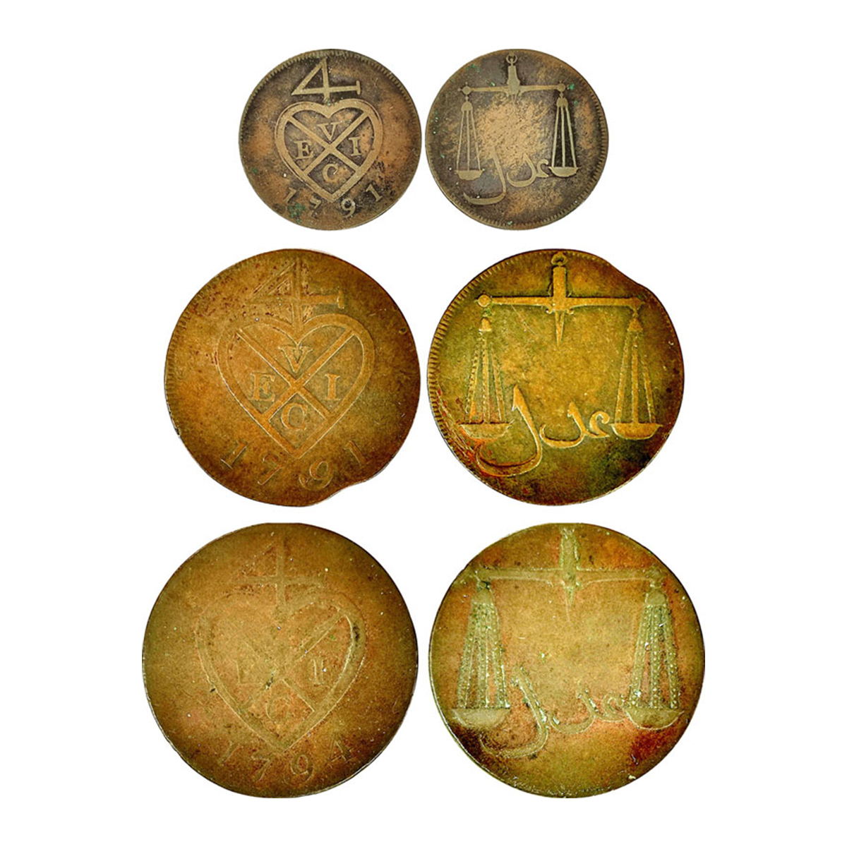 East India Company, Bombay Presidency, Copper (3), Set of 3: 1 Pice, ½ Pice, and ¼ Pice, 1