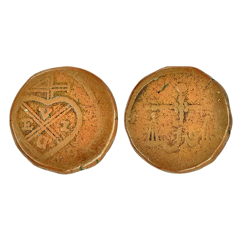East India Company, Bombay Presidency, Copper, 20.89 g, 4 Pies, Scales and Adal on obverse
