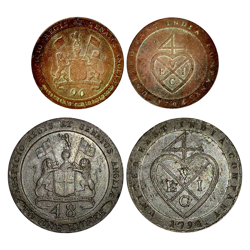 East India Company, Madras Presidency, Copper (2), 1/48 Rupee, 1794, Birmingham Soho Mint;