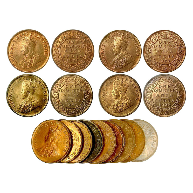George V and George Vi, Copper (13), ¼ Anna, 1911, 1920, 1927, 1929, 1930, 1933, 1934, 193