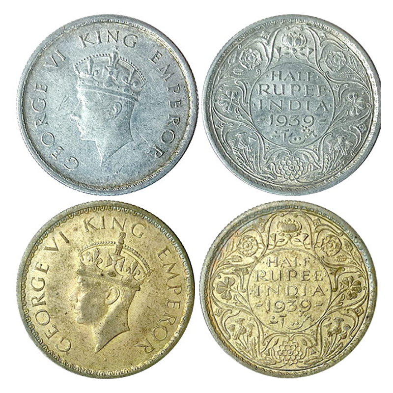 George VI, Silver (2), ½ Rupee, 1939, Calcutta Mint, First Head I type (Prid 363); 1939, C