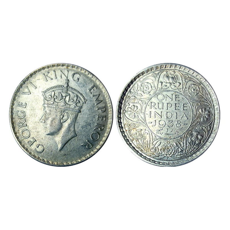 George VI, Silver, Rupee, 11.65 g, 30.50 mm, straight axis, 1938, Bombay Mint, Dot Mint ma