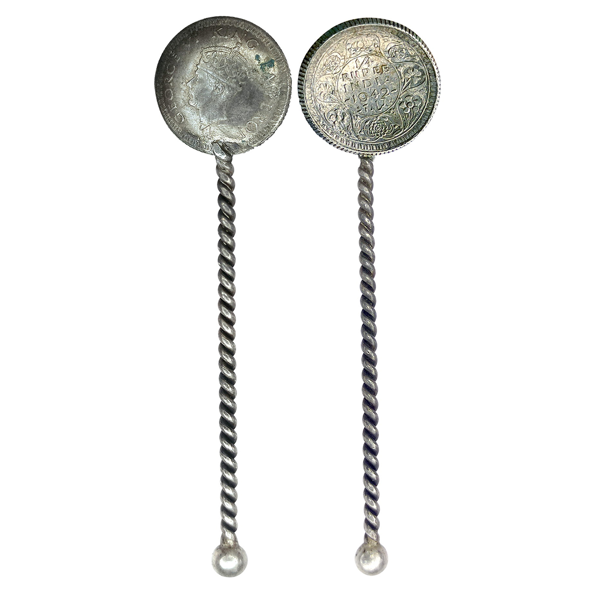 British India, George VI, Silver ¼ Rupee Coin Spoon, Silver, 4.93 g, 72 x 18 mm. The Silve