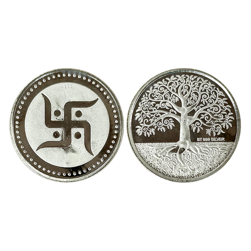 Swastika Token, Silver, 10.0 g, a big Swastika in the centre on obv, Kalpa-Vriksha on rev.