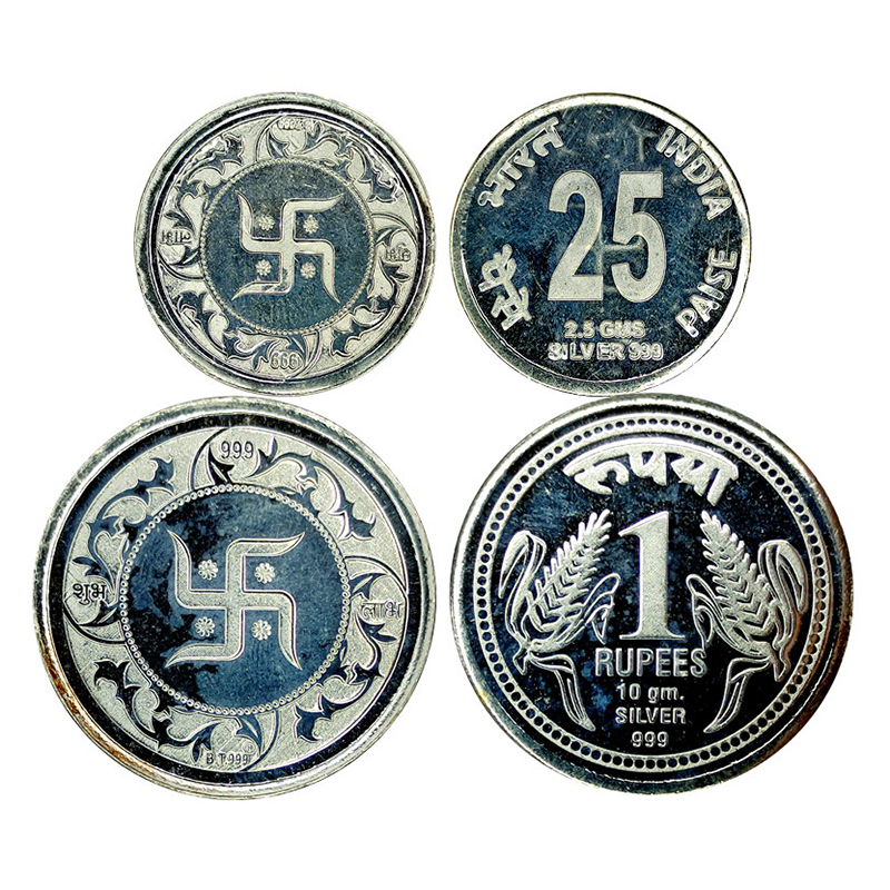 Swastika Tokens, Silver (2), 10 g and 2.5 g, a big Swastika in the centre on obv, design o
