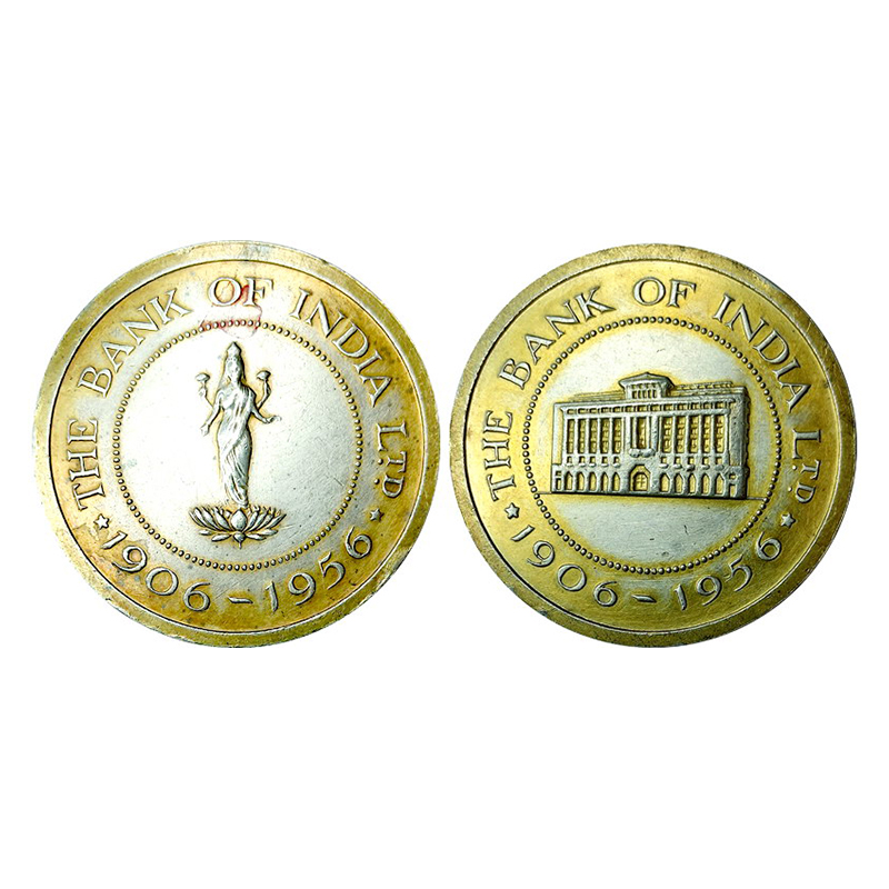 Bank of India Token, Gold Gilt Silver, 26.27 g, The Bank of India 1906-1956 and Goddess La