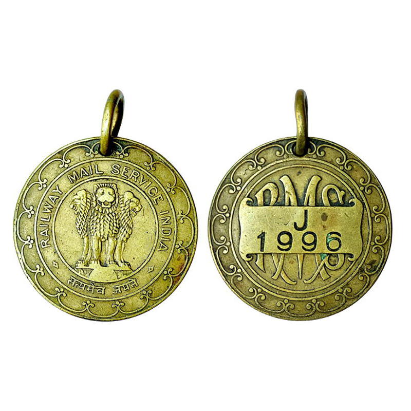 Indian Railways Pass Token, Copper, minted for the Railway Mail Service India, Ashokan Lio