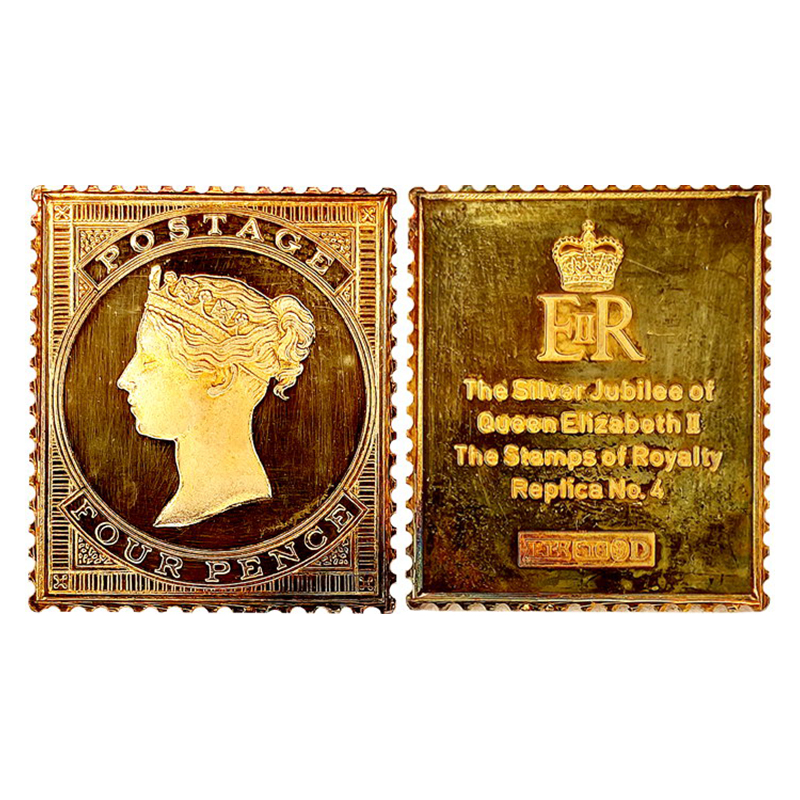 Great Britain, Silver Stamp Ingot of 4 Pence Stamp, Silver, 10 g, Gold gilt Silver Stamp w