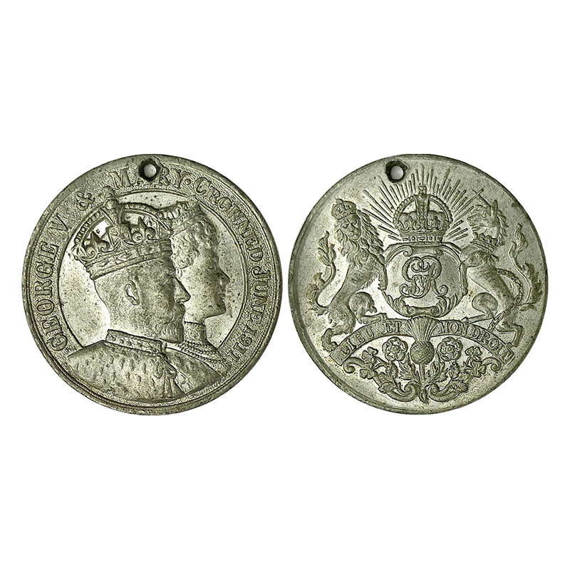 British India, George V Coronation Medal, White Metal, 23 g, 1911, obv. conjoined busts of