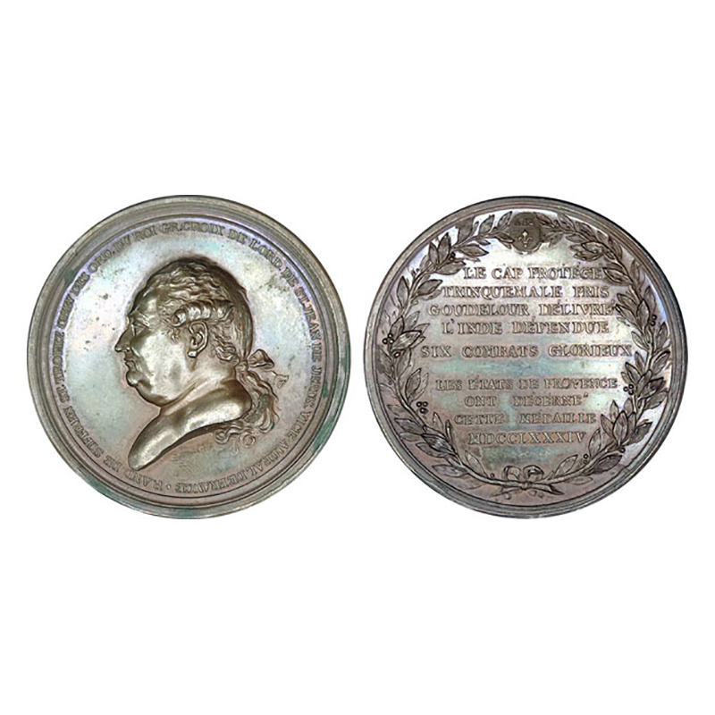 Indo-French, the Capture of Trincomalee Medal, Copper, 58 g, Admiral Pierre André de Suffr
