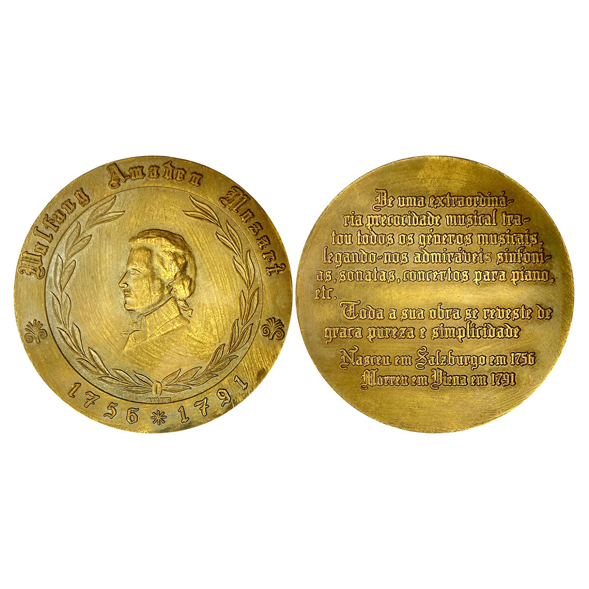 Music in Numismatics: Bronze Medallion of Wolfgang Amadeus Mozart (1756-91), Austrian Comp