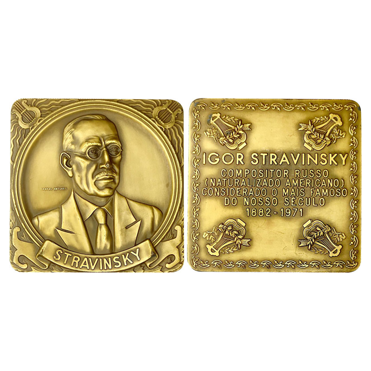 Music in Numismatics: Bronze Medallion of Stravinsky (1882 - 1971), Russian Maestro, Bronz