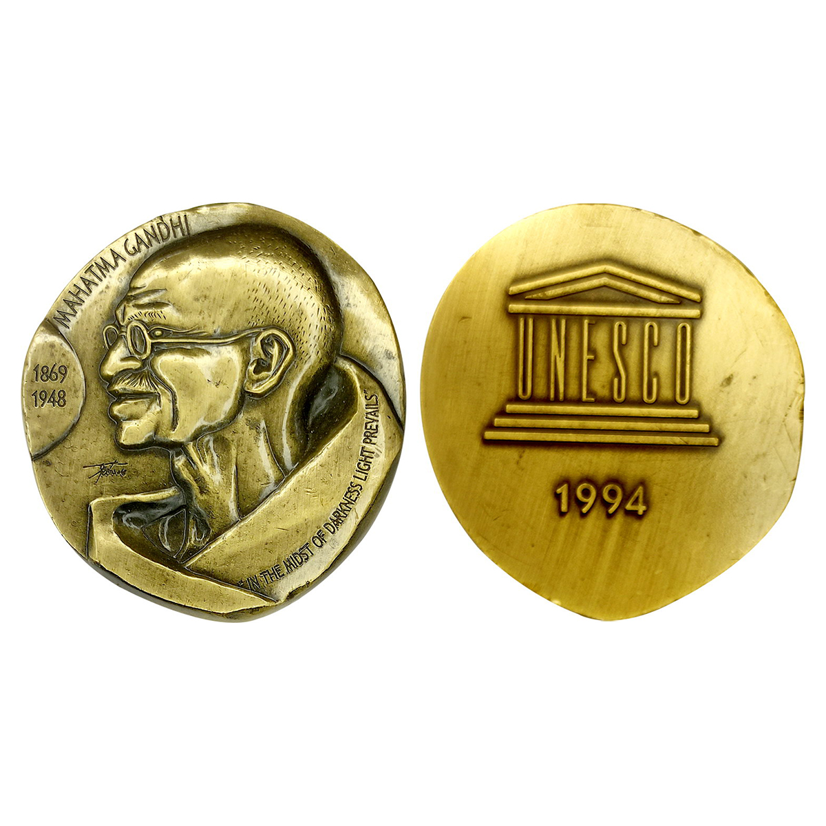 UNESCO Medal of Mahatma Gandhi, Bronze Medal, 120 g, 1994, Obv: Mahatma Gandhi facing left