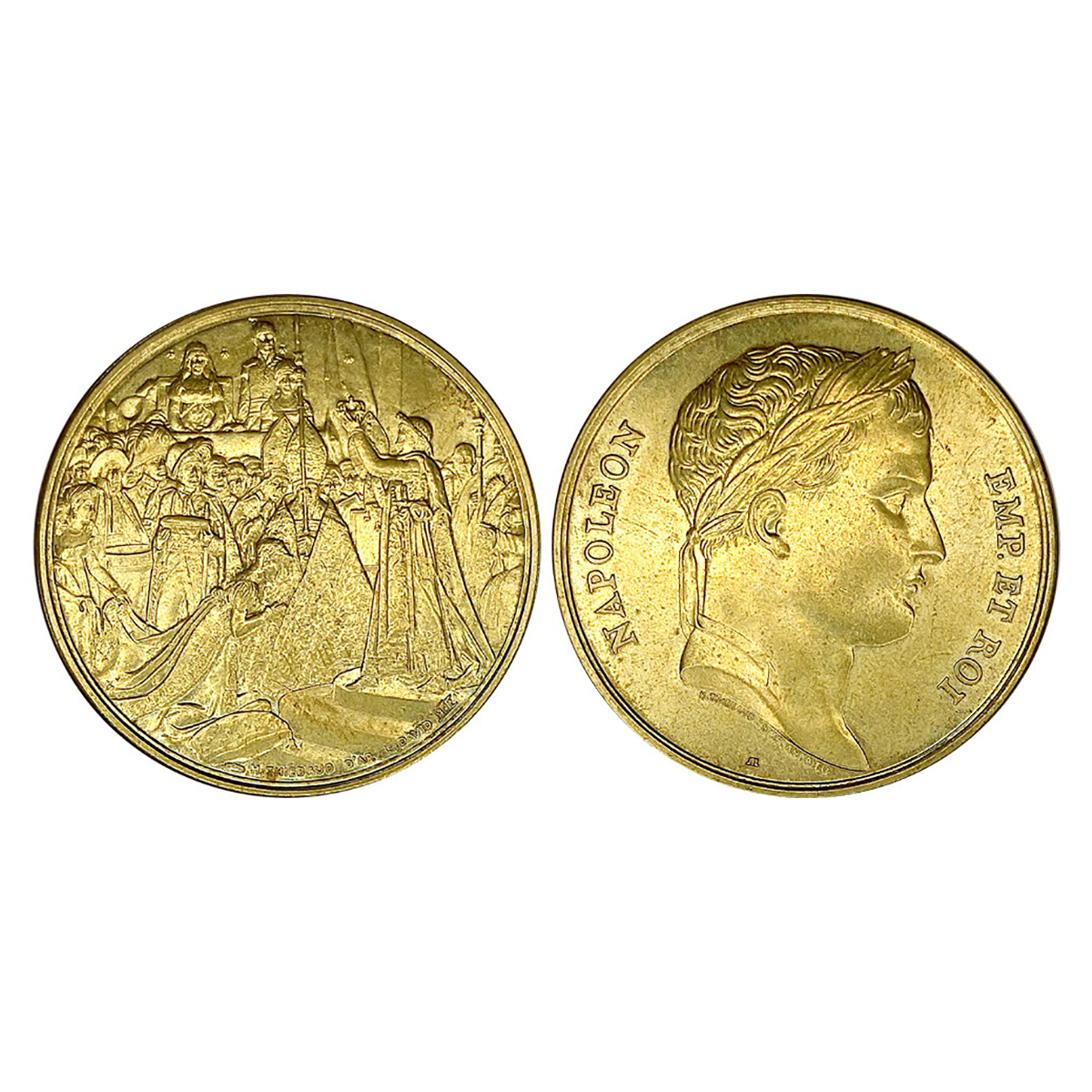 Napoleon Coronation Medal, Gold gilt on Copper, 30 g. Obv. Portrait and legend "NAPOLEON I