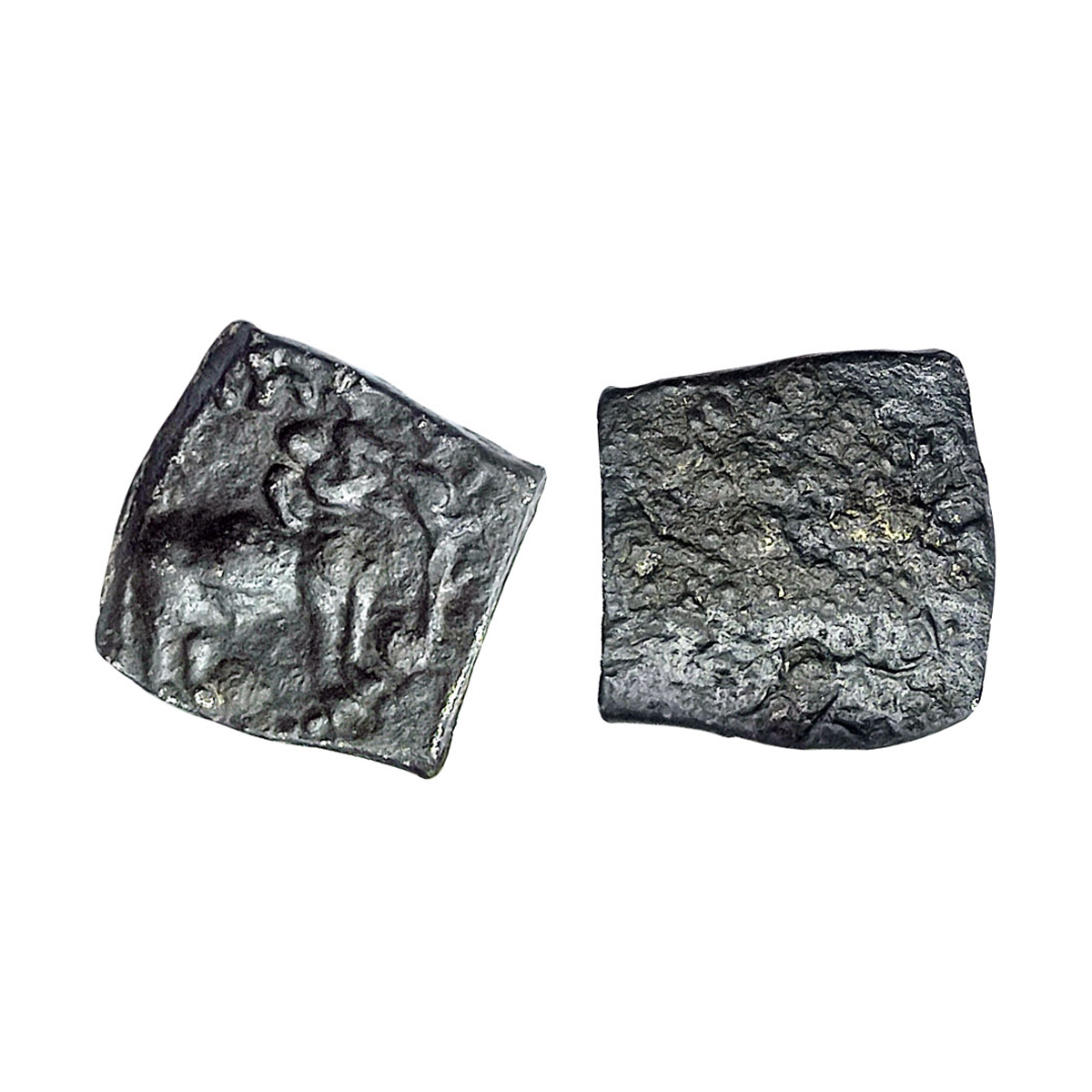 Satavahanas, 1st century BC, Potin, 1.44 g, Elephant to right on obv, probably a Tree in r