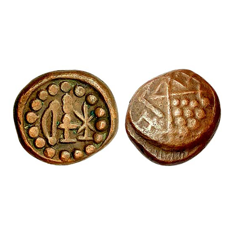 Kondu Kora, Copper, 5.01 g, stylised representation of a motif on obv. Within a dotted bor