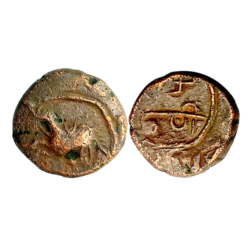 Nayakas of Tamil Nadu, Copper, 3.02 g, Kasu, a galloping elephant to left on obv, Tamil le