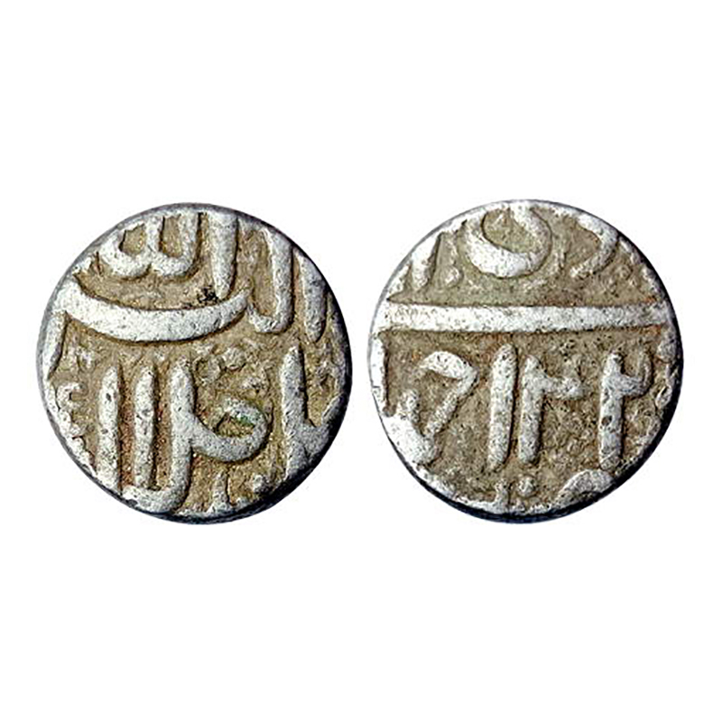 Akbar, Ahmedabad Mint, Silver, Rupee, Ilahi 42, Di Month, Allahu Akbar type. Very Fine+, R