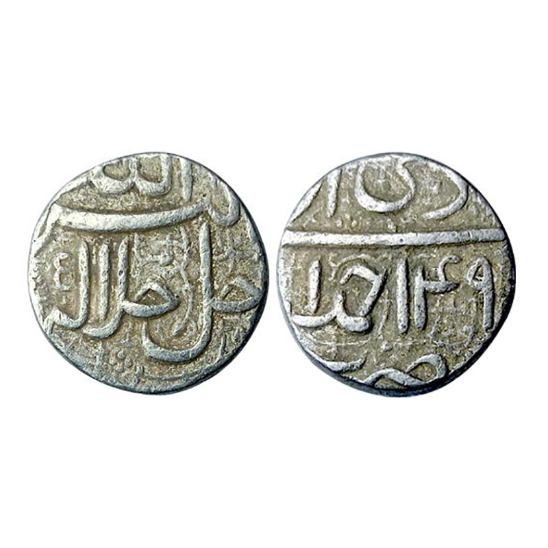 Akbar, Ahmedabad Mint, Silver, Rupee, Ilahi 49, Di Month, Allahu Akbar type. Very Fine+, R