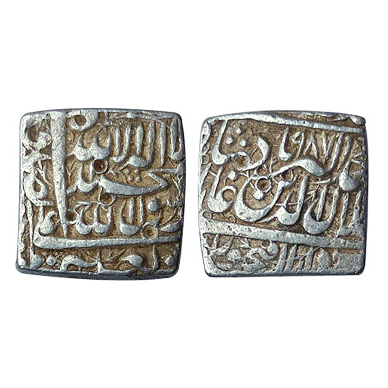Akbar, Fathpur Mint, Silver, Square Rupee, 11.29 g, Kalima type, AH 987, complete mint nam