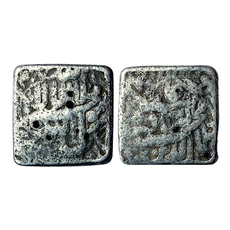 Akbar, Urdu Mint, Silver, 11.11 g, Square Rupee, Kalima on obv, Jalal ud din Muhammad Akba